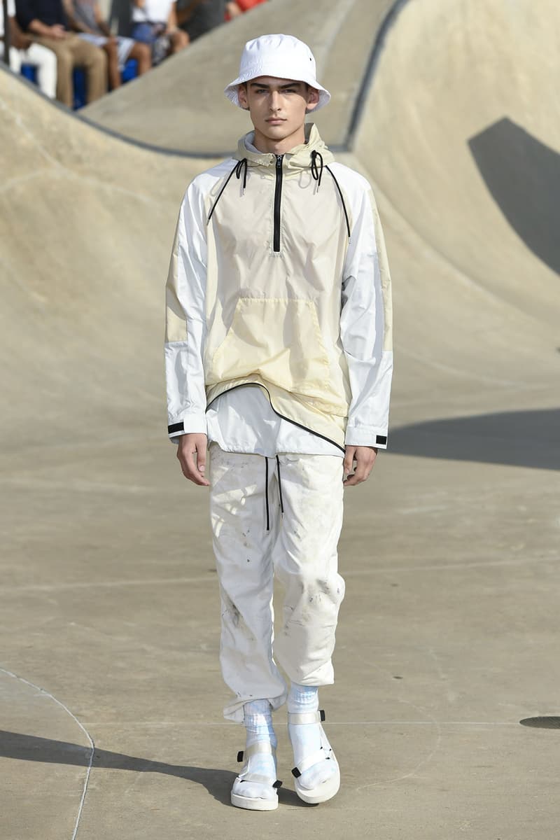 John Elliott spring summer 2019 runway collection sheck wes suicoke nike blackmeans mars jewelry sneaker shoe first look new york pier 62 skatepark justin bieber lebron james collaboration exclusive drop release date info tie dye denim acg