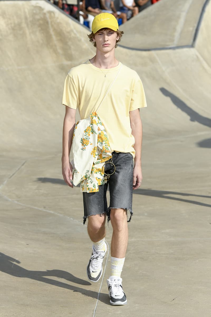 John Elliott spring summer 2019 runway collection sheck wes suicoke nike blackmeans mars jewelry sneaker shoe first look new york pier 62 skatepark justin bieber lebron james collaboration exclusive drop release date info tie dye denim acg