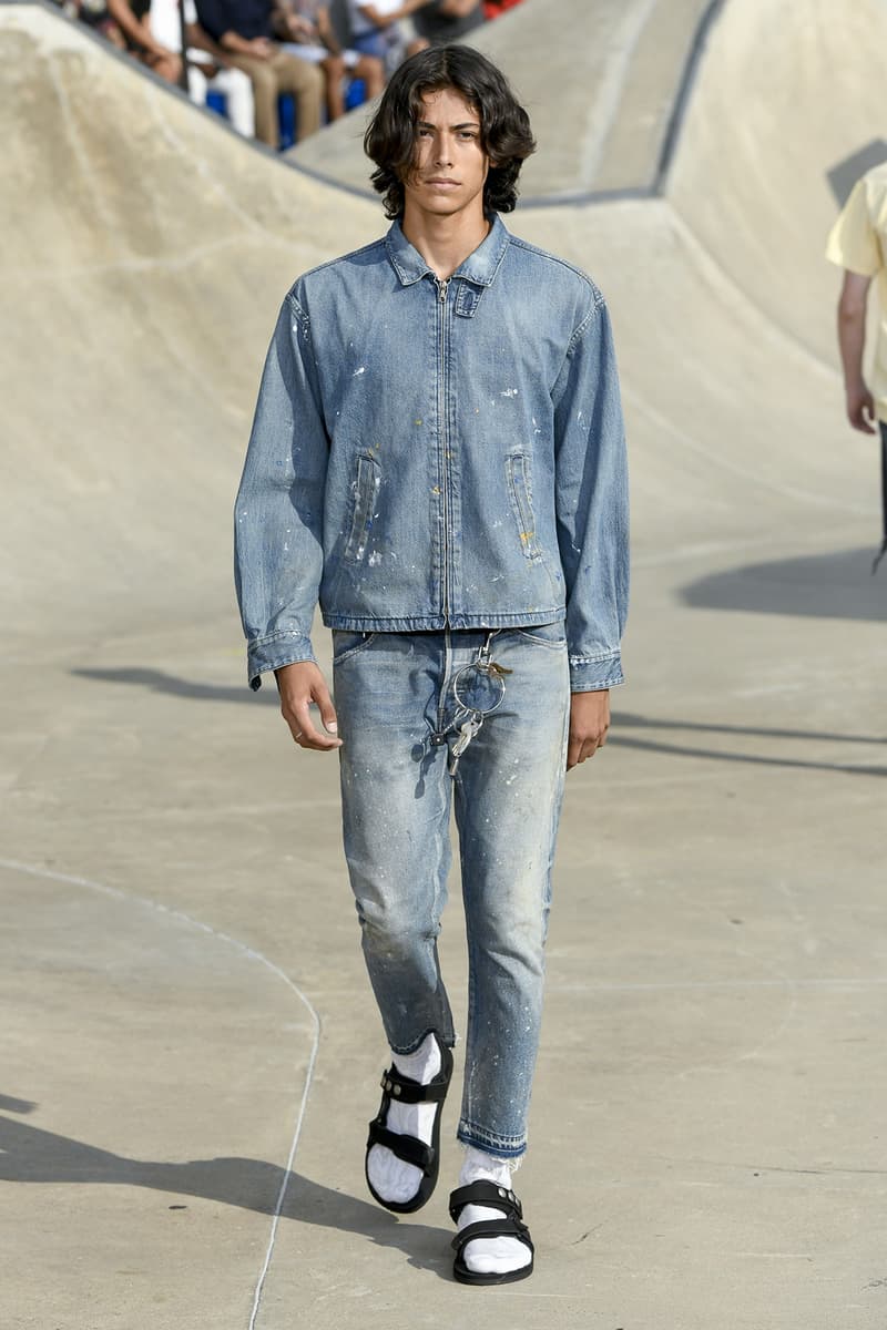 John Elliott spring summer 2019 runway collection sheck wes suicoke nike blackmeans mars jewelry sneaker shoe first look new york pier 62 skatepark justin bieber lebron james collaboration exclusive drop release date info tie dye denim acg