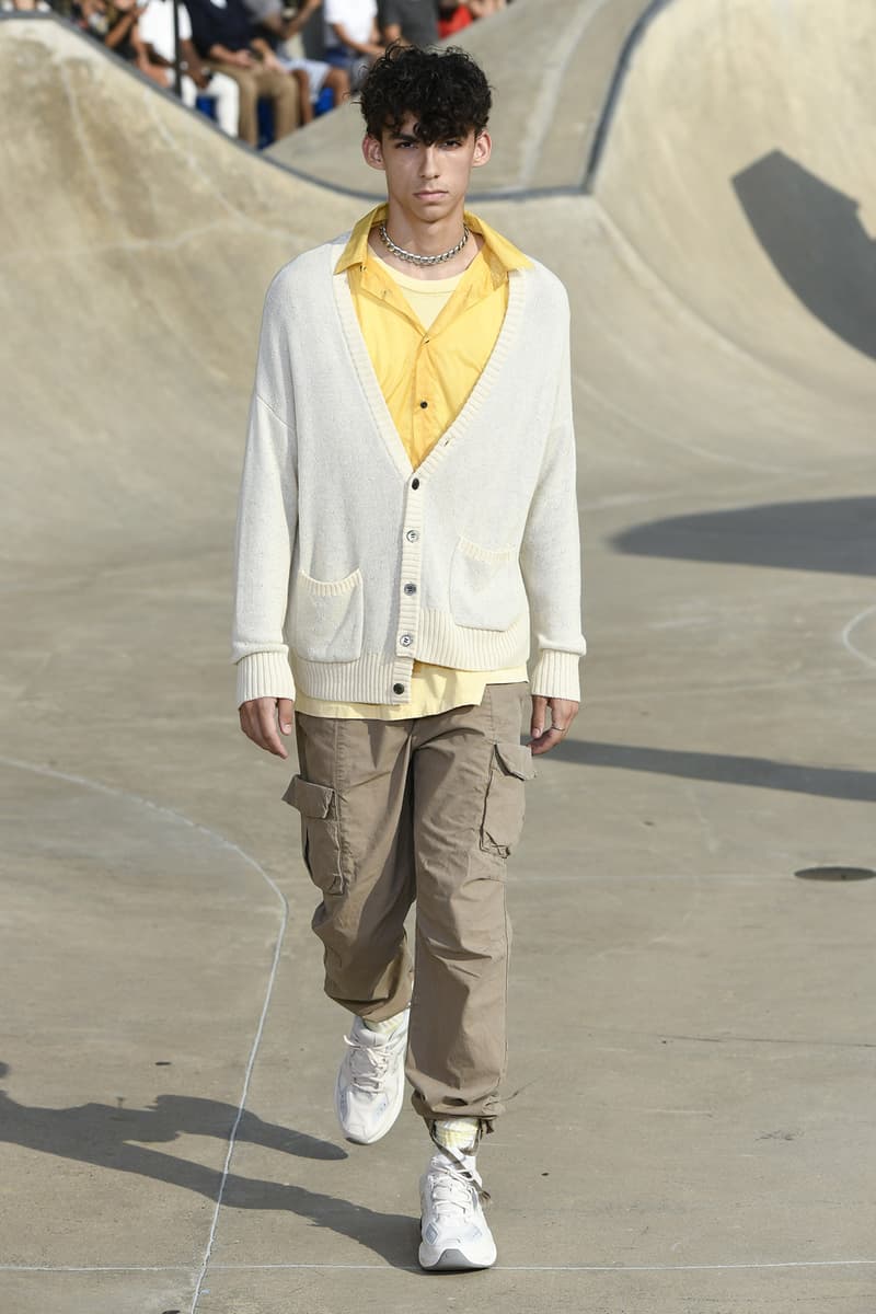 John Elliott spring summer 2019 runway collection sheck wes suicoke nike blackmeans mars jewelry sneaker shoe first look new york pier 62 skatepark justin bieber lebron james collaboration exclusive drop release date info tie dye denim acg