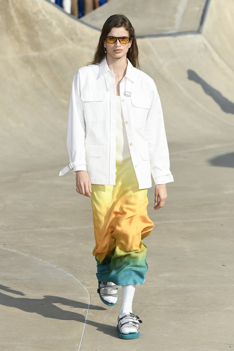 John Elliott spring summer 2019 runway collection sheck wes suicoke nike blackmeans mars jewelry sneaker shoe first look new york pier 62 skatepark justin bieber lebron james collaboration exclusive drop release date info tie dye denim acg