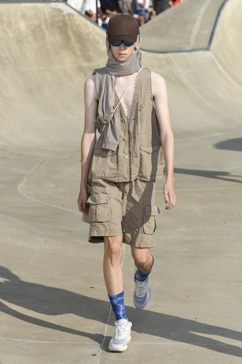 John Elliott spring summer 2019 runway collection sheck wes suicoke nike blackmeans mars jewelry sneaker shoe first look new york pier 62 skatepark justin bieber lebron james collaboration exclusive drop release date info tie dye denim acg