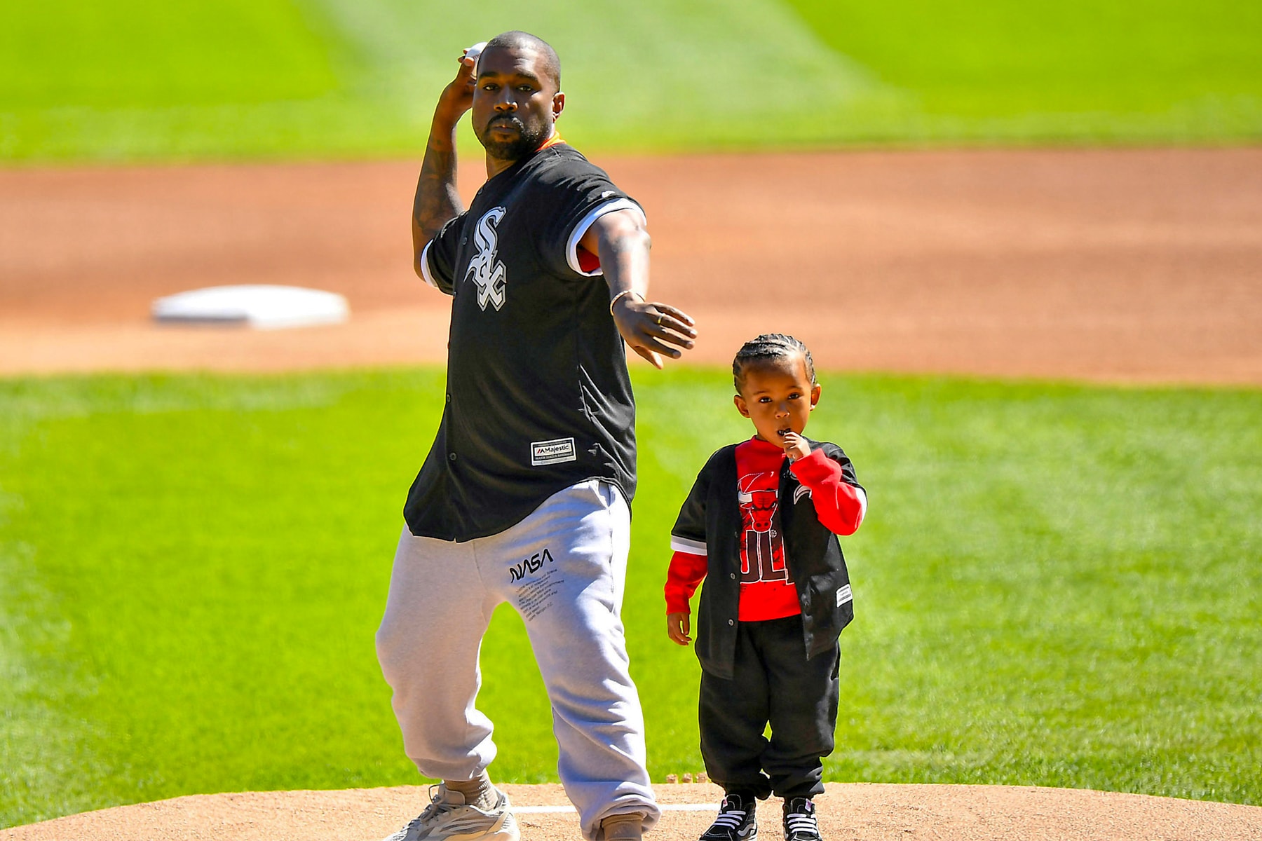 kanye west saint white sox game first pitch baseball video