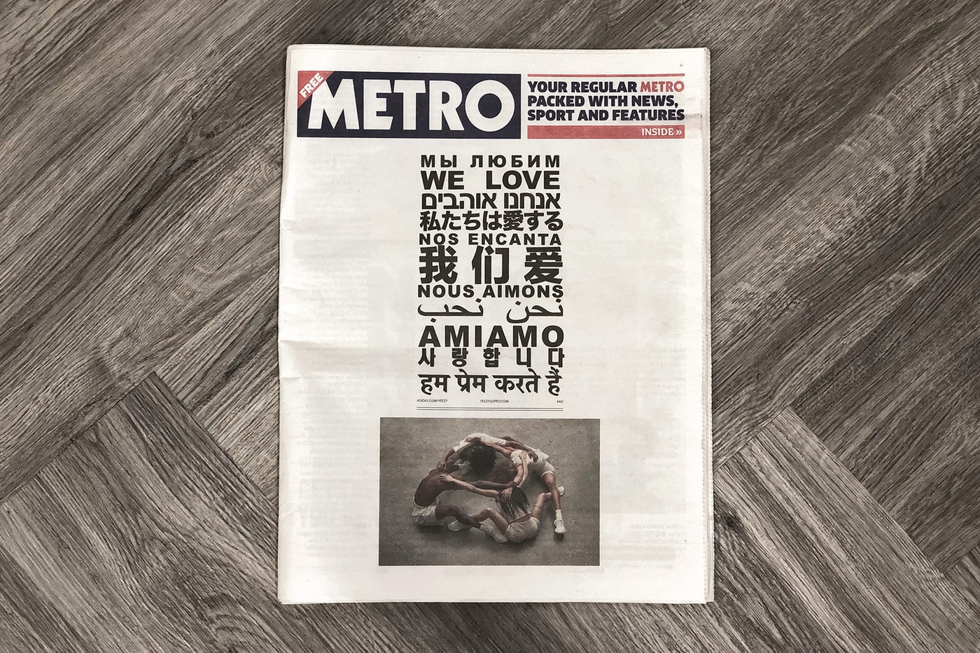 Kanye West Adverts Newspaper Metro New York Times YEEZY BOOST 350 V2 Triple White Shop Now San Francisco Chronicle Chicago Tribune Los Angeles Times