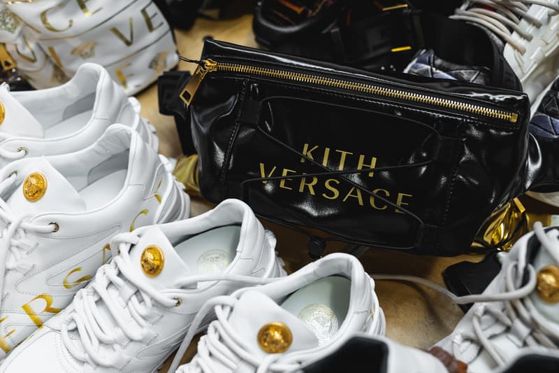 kith park fall winter 2018 runway show collection backstage closer look versace sneakers jacket hat shirt branding logo ronnie fieg