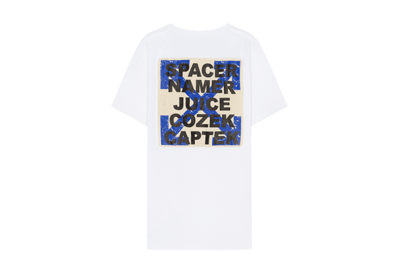 off white km20 exclusive capsule collection collaboration drop release date september 6 2018 panther hoodie tee shirt dress tulle socks belt industrial logo branding graphics limited russia store socks sweatpants track cycling long sleeve short white black