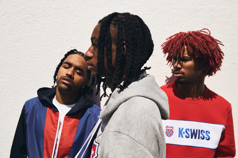 K-Swiss x PacSun Collection Lookbooks west coast tennis fleec my swiss top fleece black blue red white grey california pullover joggers