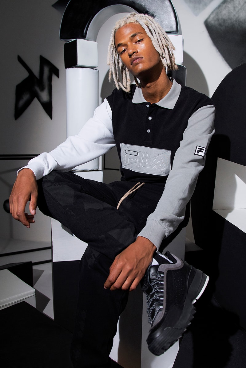Liam Hodges Fila Fall/Winter 2018 Lookbook Fashion Clothing Cop Purchase Buy Dover Street Market London Selfridges Disruptor 2 II London Fashion Week Magic Line