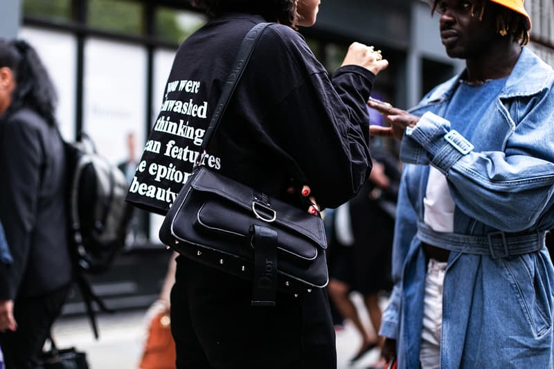 London Fashion Week Spring Summer 2019 Street Style plaid floral prints prada nike christian dior acne gucci fendi streetsnaps