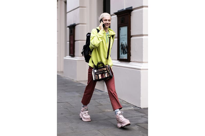 London Fashion Week Spring Summer 2019 Street Style plaid floral prints prada nike christian dior acne gucci fendi streetsnaps