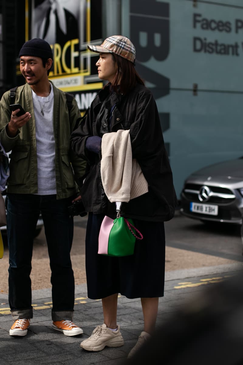 London Fashion Week Spring Summer 2019 Street Style plaid floral prints prada nike christian dior acne gucci fendi streetsnaps