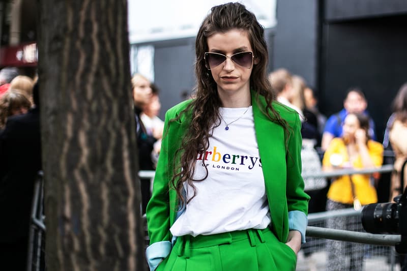 London Fashion Week Spring Summer 2019 Street Style plaid floral prints prada nike christian dior acne gucci fendi streetsnaps