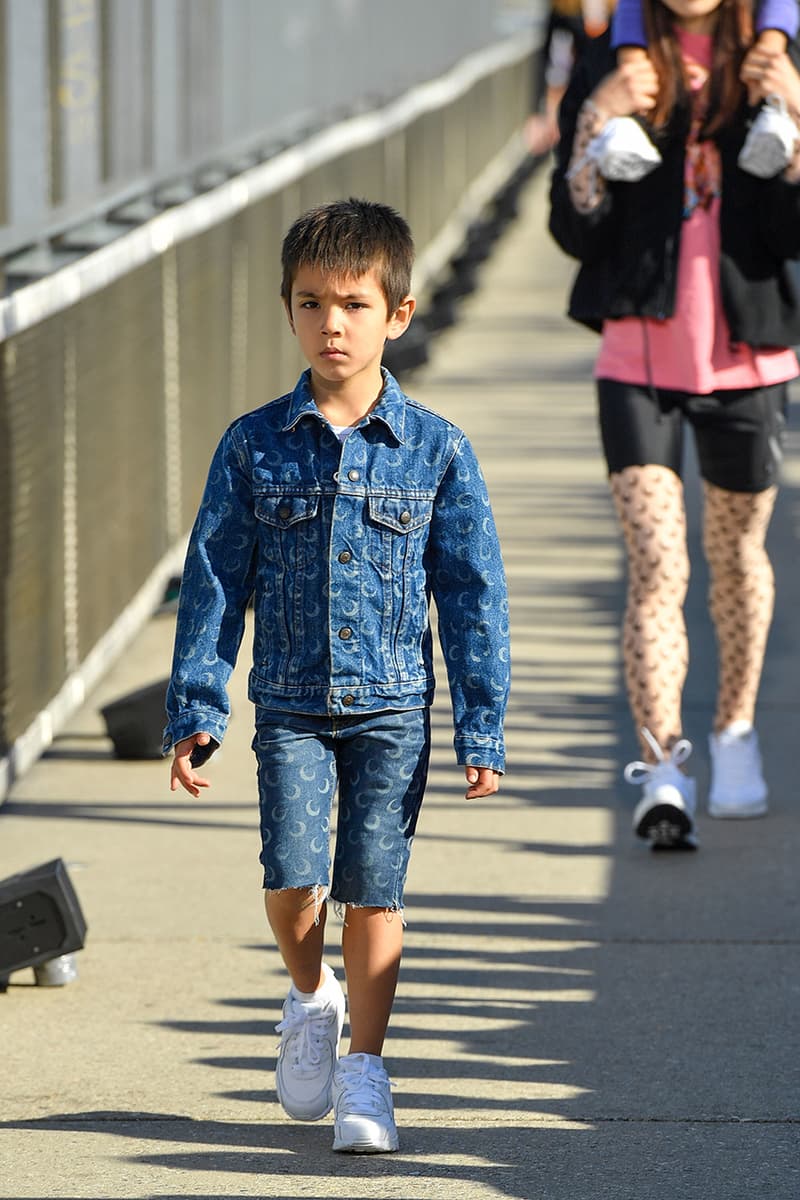 Marine Serre spring summer 2019 runway menswear kid paris fashion week debut sportswear logo print denim jacket floral first converse collaboration laceless slip on chuck taylor