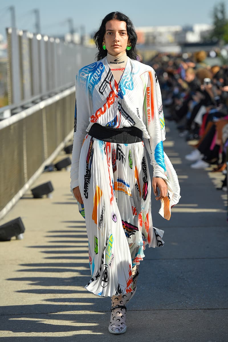 Marine Serre spring summer 2019 runway menswear kid paris fashion week debut sportswear logo print denim jacket floral first converse collaboration laceless slip on chuck taylor