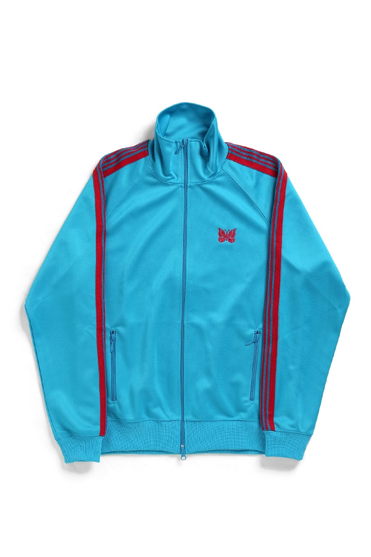 needles track suit jacket pants turquoise grey colorways drop release japan NEPENTHES buy sell poly smooth slim straight