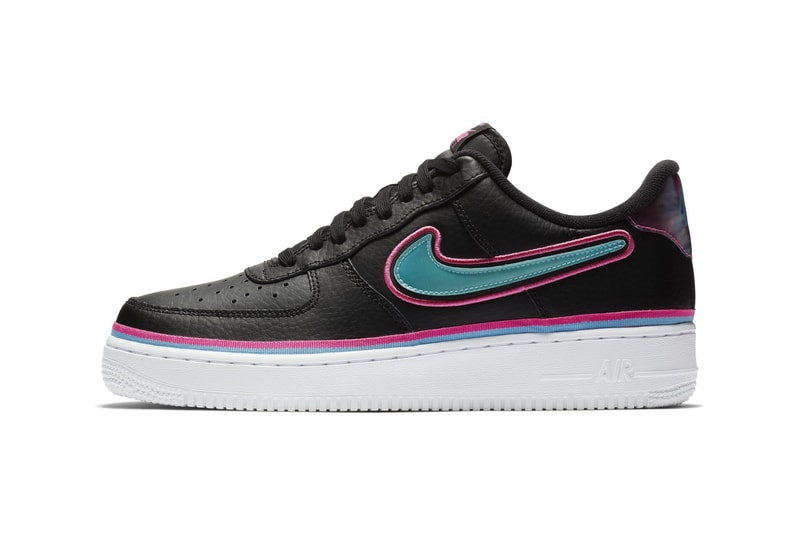 Nike Air Force 1 '07 LV8 "Sport Miami" BLACK/BLUE GALE/LASER FUCHSIA/WHITE colorway sneaker release date price info miami vice