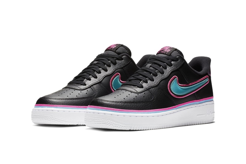 Nike Air Force 1 '07 LV8 "Sport Miami" BLACK/BLUE GALE/LASER FUCHSIA/WHITE colorway sneaker release date price info miami vice
