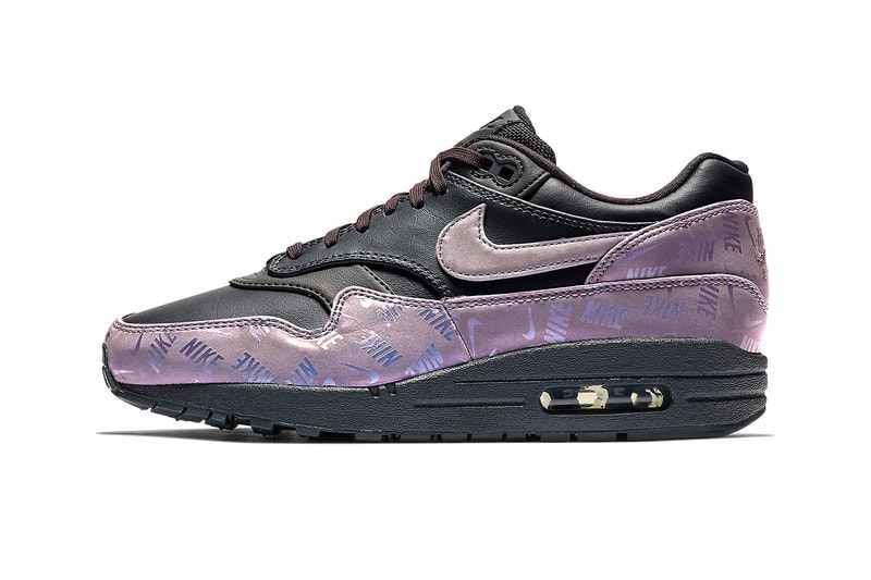 Nike Air Max 1 Black Iridescent Purple logo branding fall 2018 release sneakers