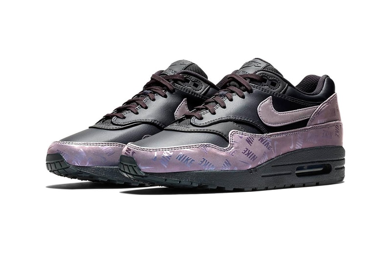 Nike Air Max 1 Black Iridescent Purple logo branding fall 2018 release sneakers