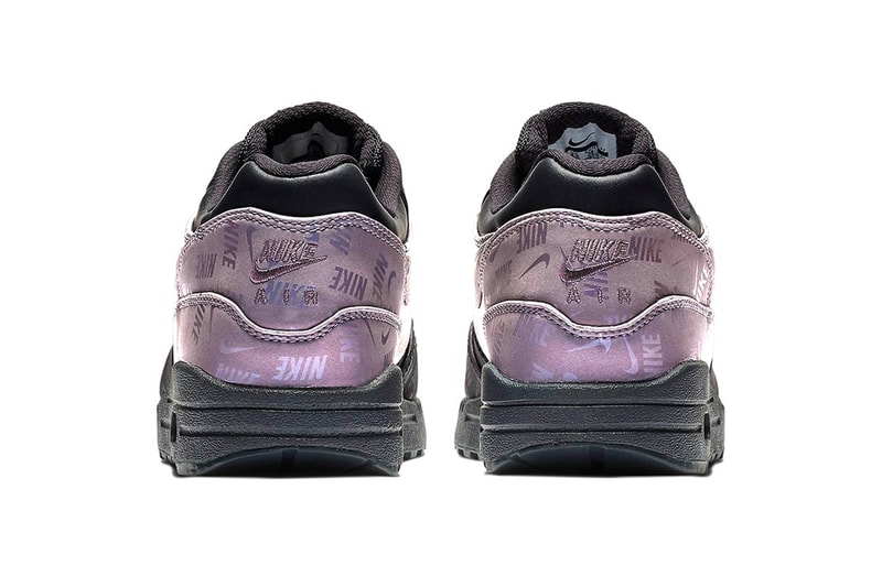Nike Air Max 1 Black Iridescent Purple logo branding fall 2018 release sneakers