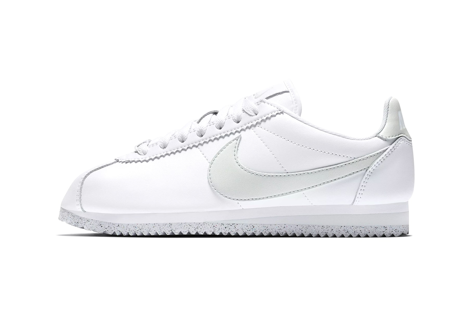 Nike Cortez Flyleather Sustainable Sustainability synthetic hybrid material white light silver womens