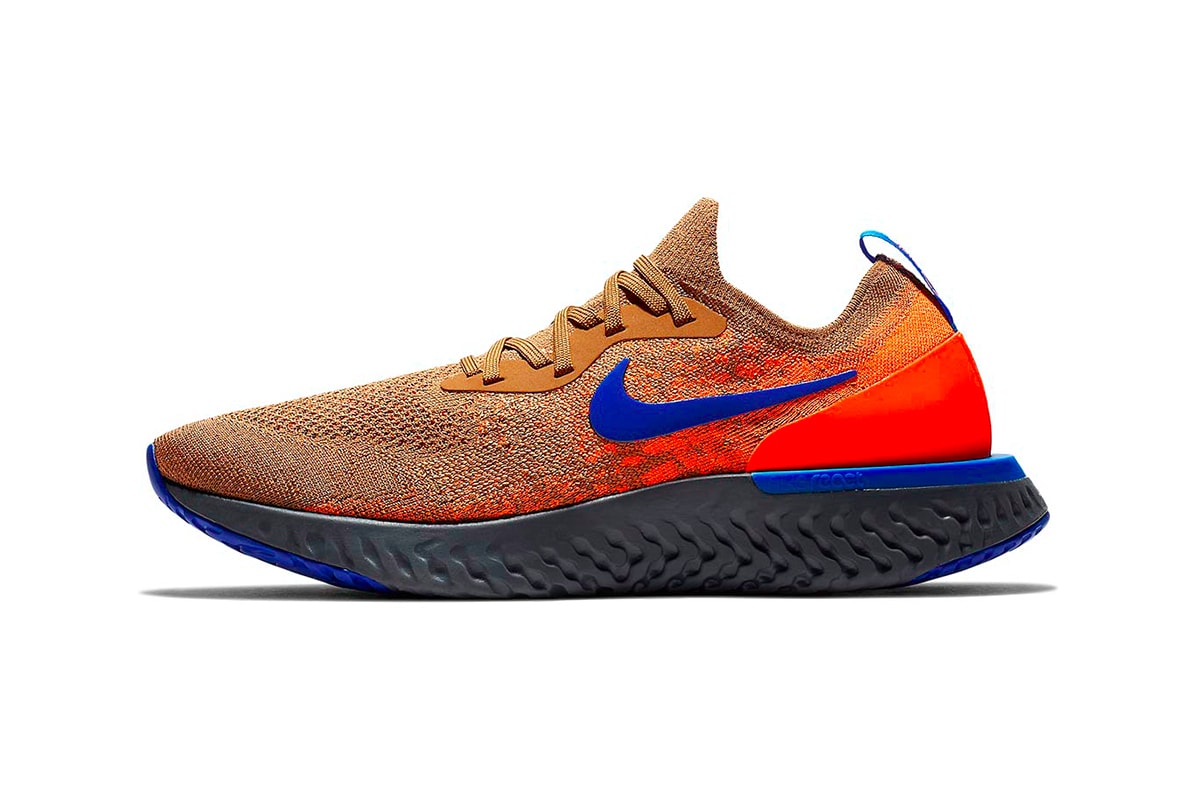 Nike Epic React Flyknit Release Golden Beige Racer Blue Total Orange
