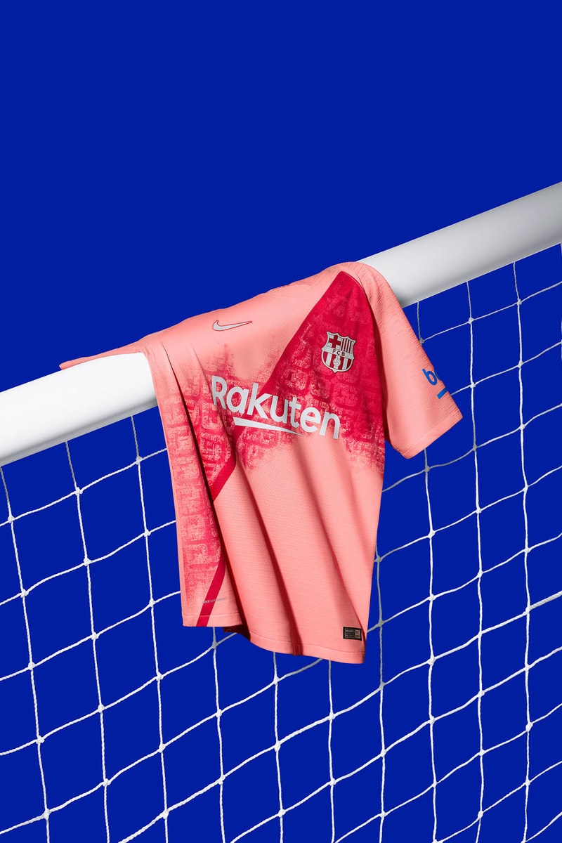 Nike FC Barcelona Nike 2018/19 Third Kit Details Football Shirts Soccer Sports Kits Clothing Pink Red