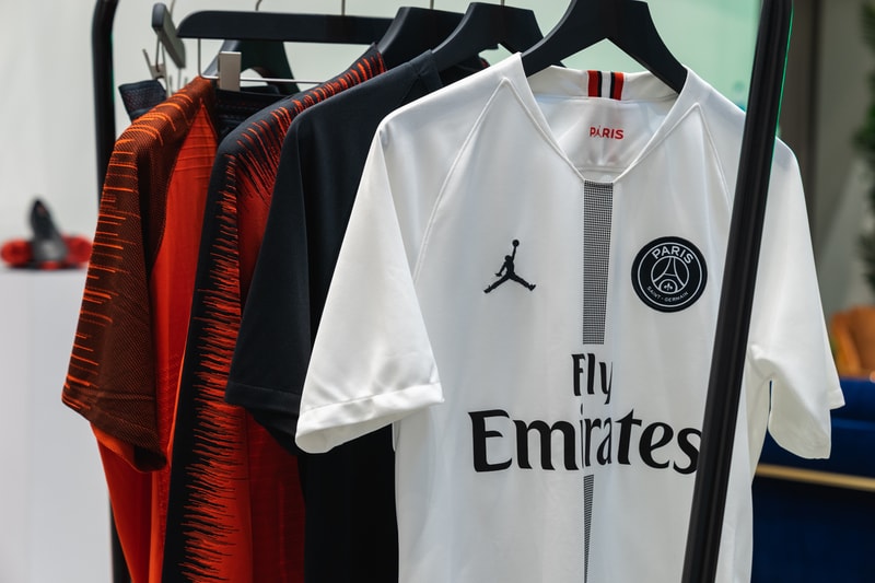 jordan brand paris saint germain collection exclusive look 2018 2019 football boots sneakers apparel air jordan 5 air jordan 1