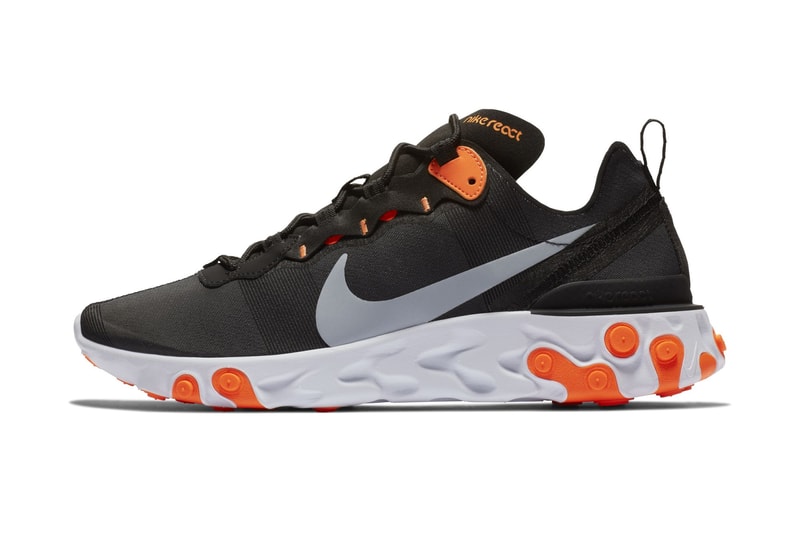 Nike React Element 55 "Black/Total Orange" sneaker colorway release date info price purchase buy trainers
