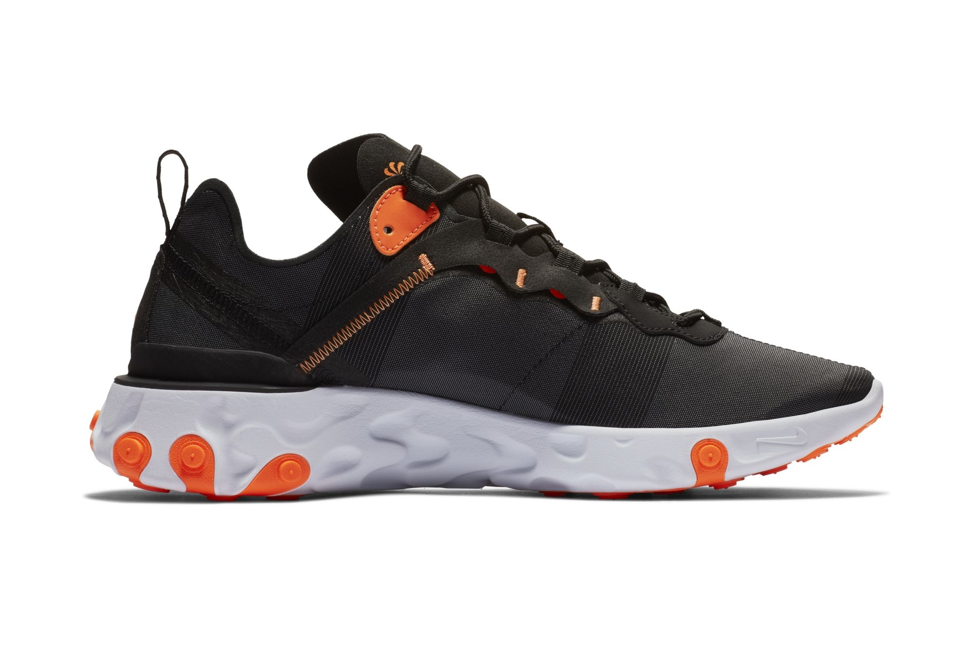 Nike React Element 55 "Black/Total Orange" sneaker colorway release date info price purchase buy trainers
