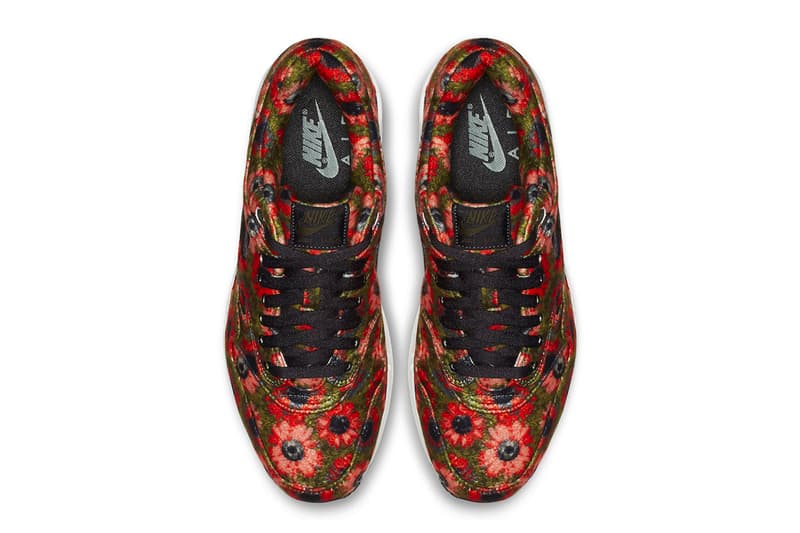 Nike Air Max 1 "Floral Mowabb" Pack release date info sneaker Black/Black-Flash Crimson-Faded Spruce 858876-003 colorway