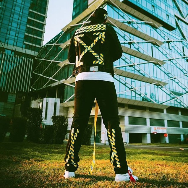 Off White Exclusive Capsule Collection Bangkok Flagship hoodie black yellow barricade tape bag pants jeans sweatshirt outerwear jacket