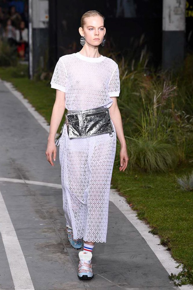 off white virgil abloh nike track field runway collection collaboration spring summer 2019 paris fashion week womenswear gown dress jacket denim sneaker shoe pfw