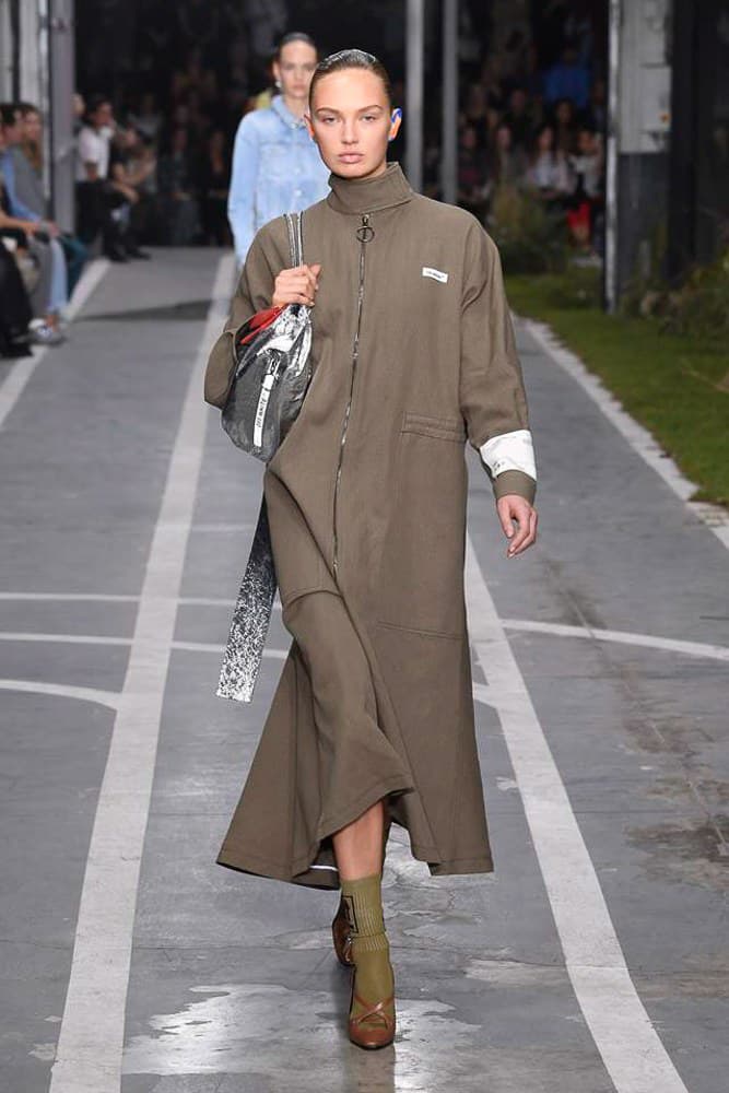 off white virgil abloh nike track field runway collection collaboration spring summer 2019 paris fashion week womenswear gown dress jacket denim sneaker shoe pfw