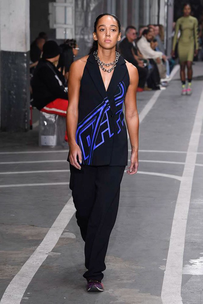 off white virgil abloh nike track field runway collection collaboration spring summer 2019 paris fashion week womenswear gown dress jacket denim sneaker shoe pfw