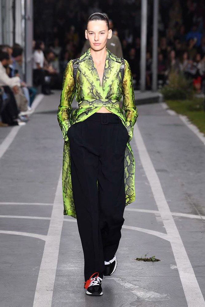 off white virgil abloh nike track field runway collection collaboration spring summer 2019 paris fashion week womenswear gown dress jacket denim sneaker shoe pfw