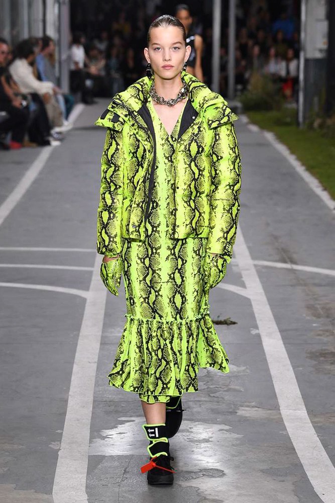 off white virgil abloh nike track field runway collection collaboration spring summer 2019 paris fashion week womenswear gown dress jacket denim sneaker shoe pfw