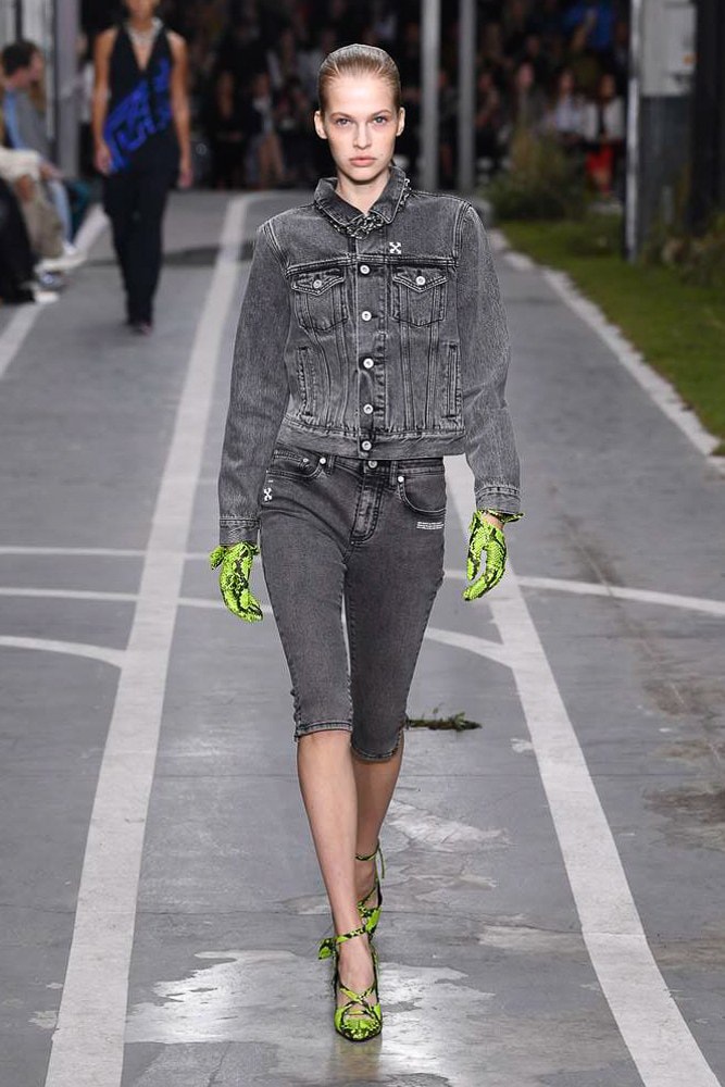off white virgil abloh nike track field runway collection collaboration spring summer 2019 paris fashion week womenswear gown dress jacket denim sneaker shoe pfw