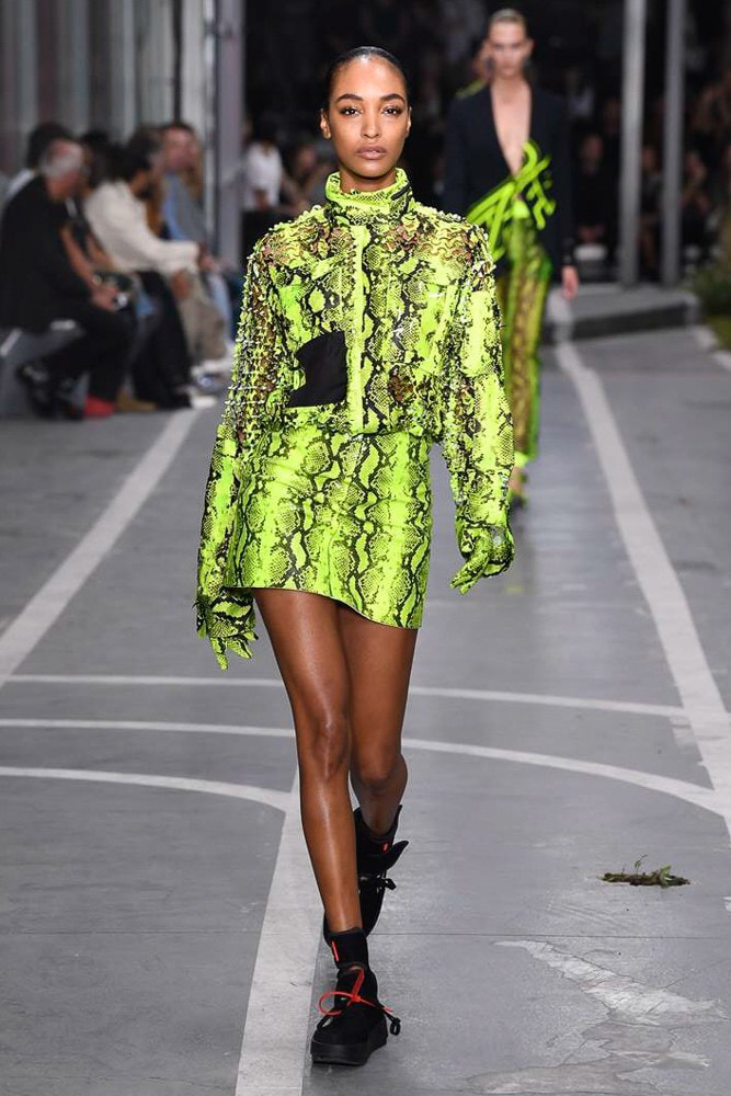 off white virgil abloh nike track field runway collection collaboration spring summer 2019 paris fashion week womenswear gown dress jacket denim sneaker shoe pfw