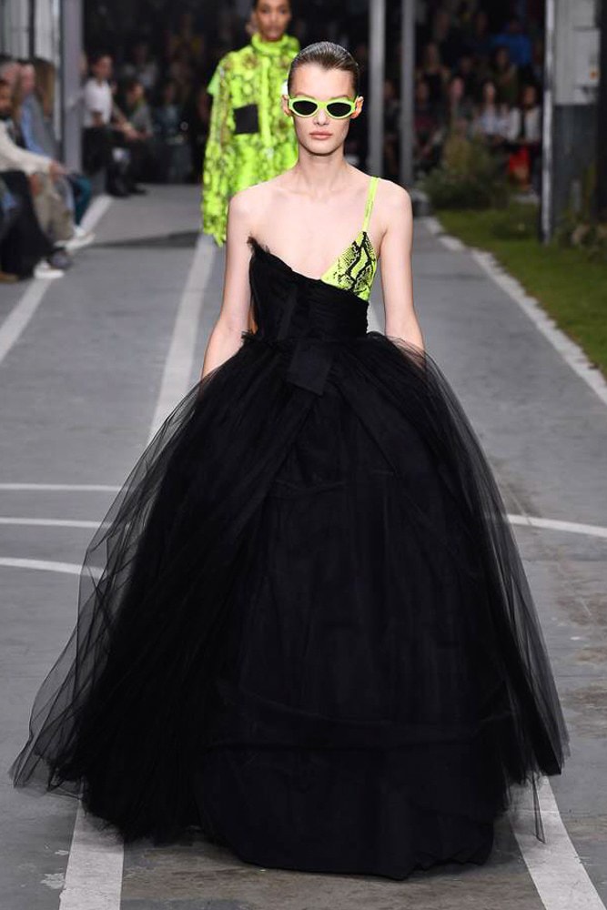 off white virgil abloh nike track field runway collection collaboration spring summer 2019 paris fashion week womenswear gown dress jacket denim sneaker shoe pfw