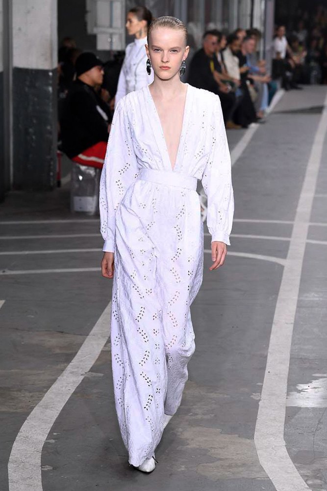 off white virgil abloh nike track field runway collection collaboration spring summer 2019 paris fashion week womenswear gown dress jacket denim sneaker shoe pfw