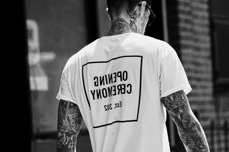 Opening Ceremony x Cotton Collab Announcement white tee markers fashion t-shirt box logo new york city marker black square box