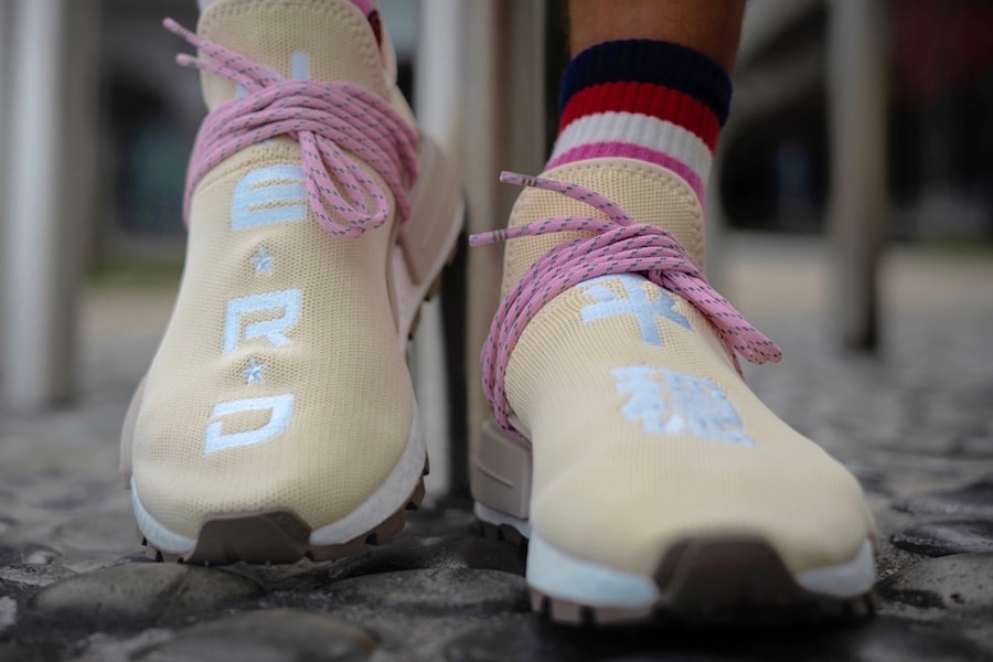 Pharrell adidas Originals NMD Hu N.E.R.D. On Foot look cream pink beige sneakers