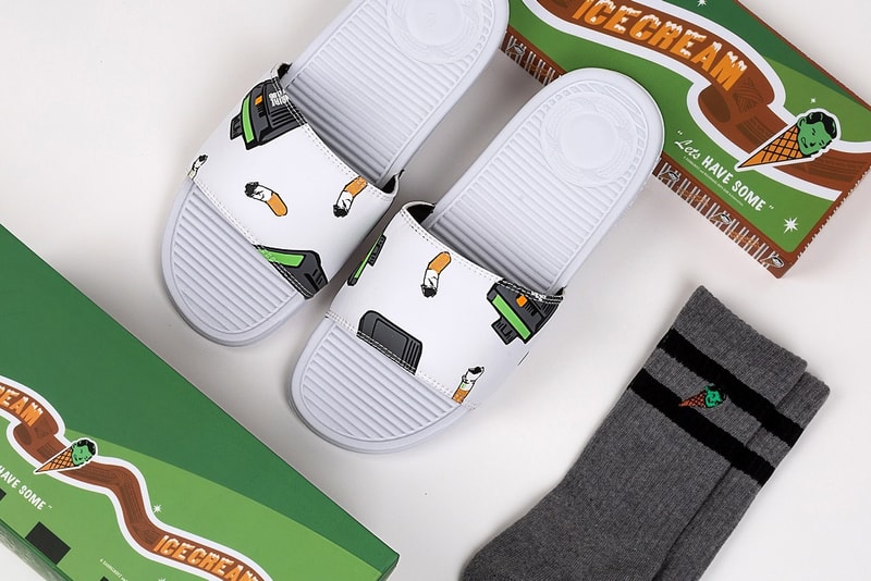 SANDALBOYZ Billionaire Boys Club bbc ice cream fall 2018 collection capsule collab collaboration sandals white cigarettes beepers grey gray sockers crew buy