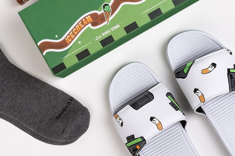 SANDALBOYZ Billionaire Boys Club bbc ice cream fall 2018 collection capsule collab collaboration sandals white cigarettes beepers grey gray sockers crew buy