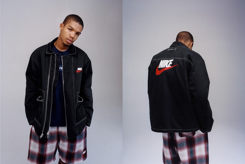 Supreme Nike Fall/Winter 2018 Collection Info NSW NikeLab Supreme Vest Jackets Sweat Suits earrings denim jackets touques beanies outerwear winter fall new york toyko logo overalls chore coat flannel polo logo