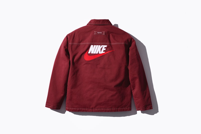 Supreme Nike Fall/Winter 2018 Collection Info NSW NikeLab Supreme Vest Jackets Sweat Suits earrings denim jackets touques beanies outerwear winter fall new york toyko logo overalls chore coat flannel polo logo