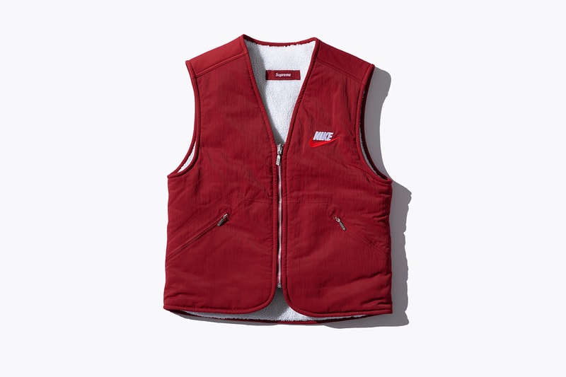 Supreme Nike Fall/Winter 2018 Collection Info NSW NikeLab Supreme Vest Jackets Sweat Suits earrings denim jackets touques beanies outerwear winter fall new york toyko logo overalls chore coat flannel polo logo