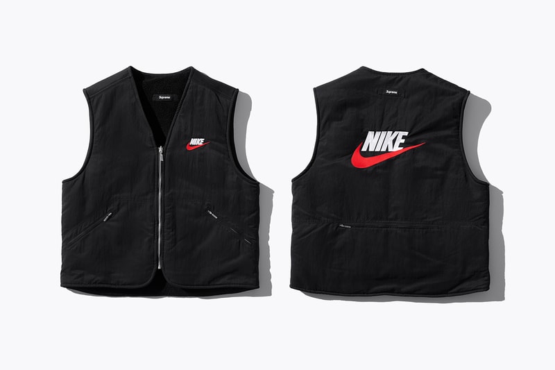 Supreme Nike Fall/Winter 2018 Collection Info NSW NikeLab Supreme Vest Jackets Sweat Suits earrings denim jackets touques beanies outerwear winter fall new york toyko logo overalls chore coat flannel polo logo