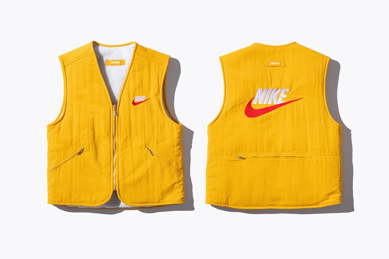 Supreme Nike Fall/Winter 2018 Collection Info NSW NikeLab Supreme Vest Jackets Sweat Suits earrings denim jackets touques beanies outerwear winter fall new york toyko logo overalls chore coat flannel polo logo